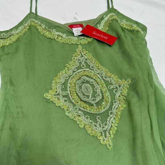 NWT Vintage Scarlett 100% Silk Beaded Tank Top | Y2K Deadstock Fairy Silk Tank - Picture 4 of 8